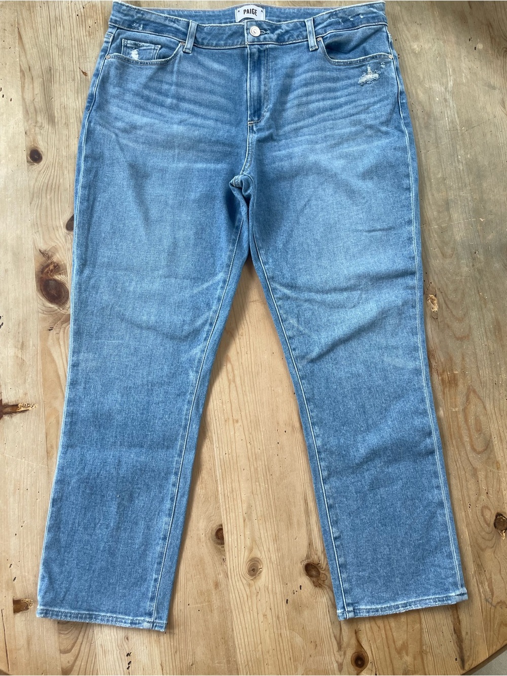 PAIGE Brigitte Straight Leg Jeans Size 32 Light Wash Stretch Denim